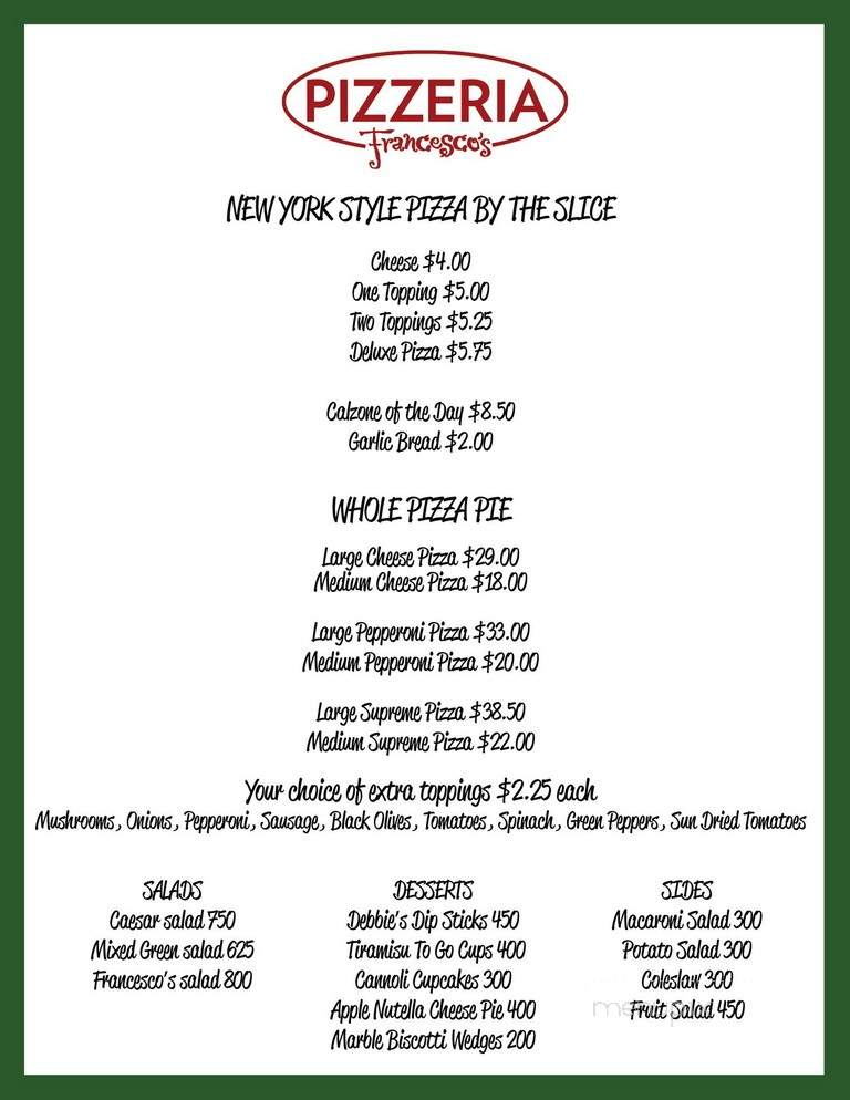 Pizzeria Francesco's - Las Vegas, NV menu_pic