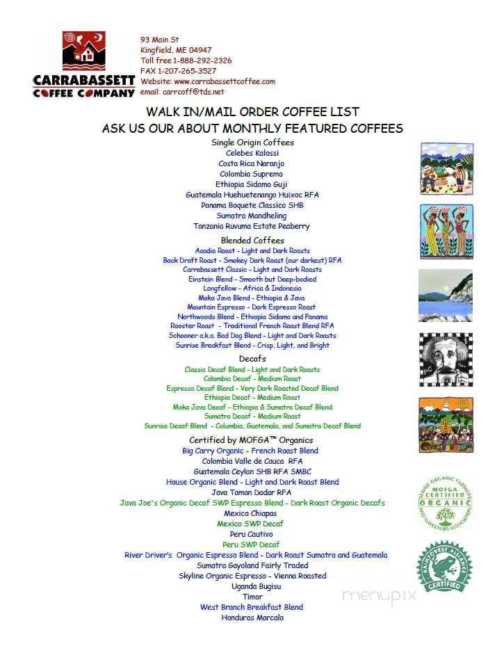 Carrabassett Coffee Roasters - Kingfield, ME menu_pic