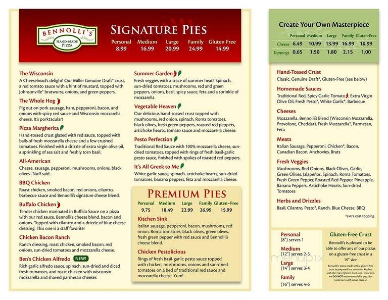 Bennolli's Pizza - Delafield, WI menu_pic