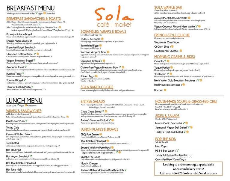 Sola Cafe - Bozeman, MT menu_pic