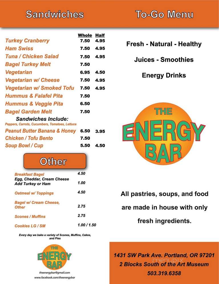 Energy Bar - Portland, OR menu_pic