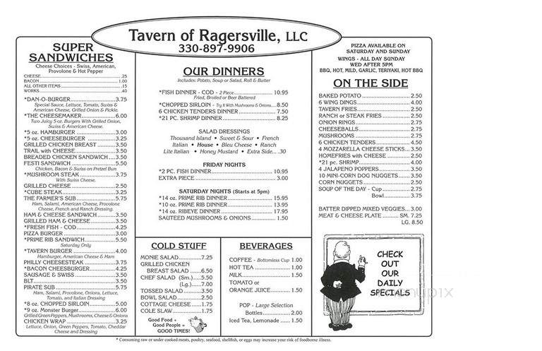 Tavern of Ragersville - Sugarcreek, OH menu_pic
