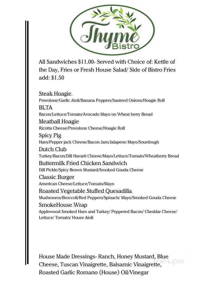 Thyme Bistro - Weston, WV menu_pic