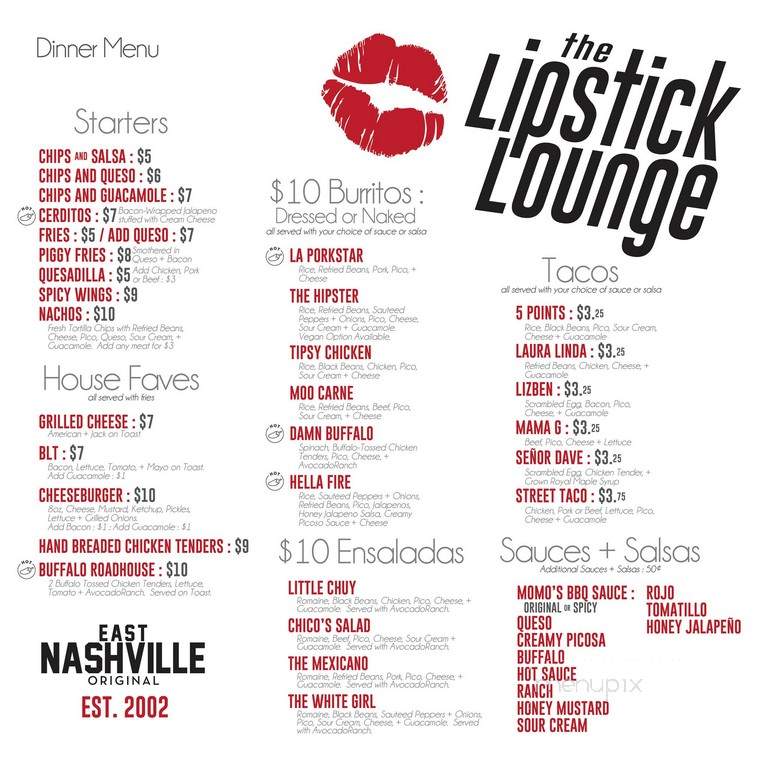 Lipstick Lounge - Nashville, TN menu_pic