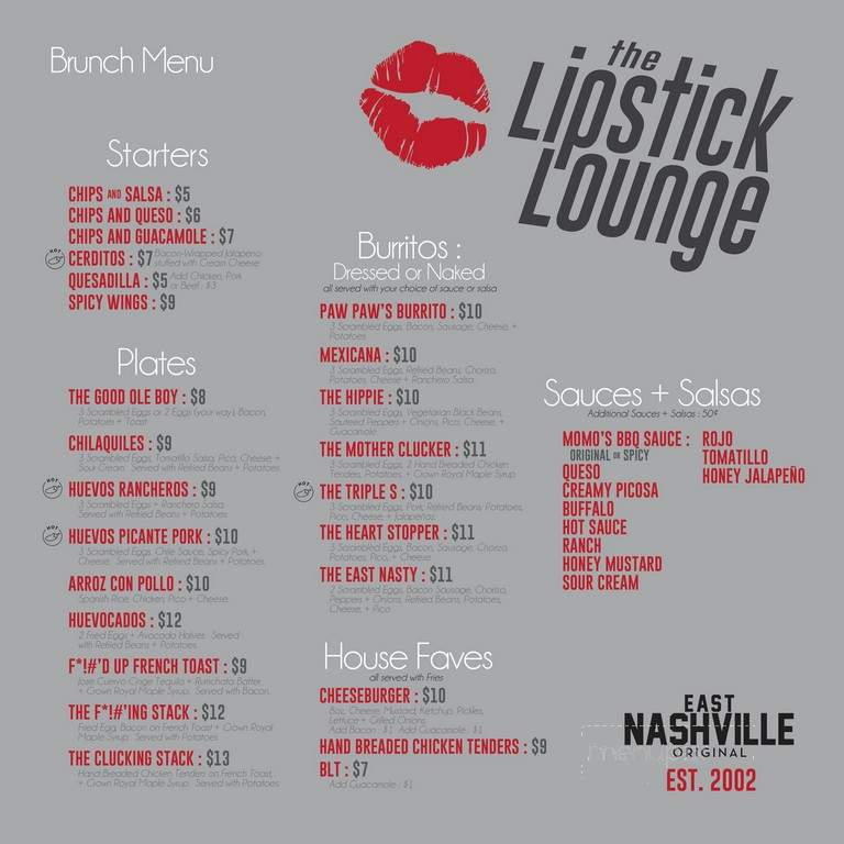 Lipstick Lounge - Nashville, TN menu_pic