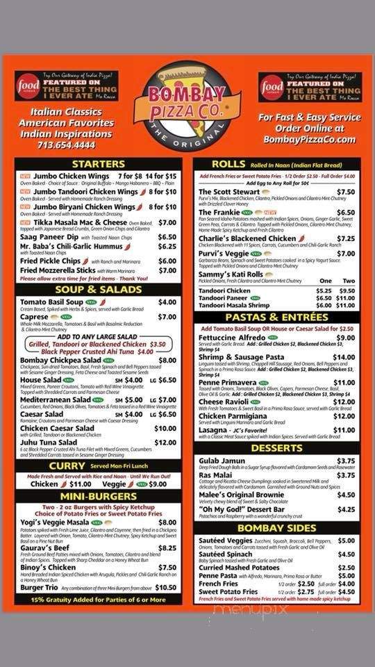 Bombay Pizza Co. - Houston, TX menu_pic