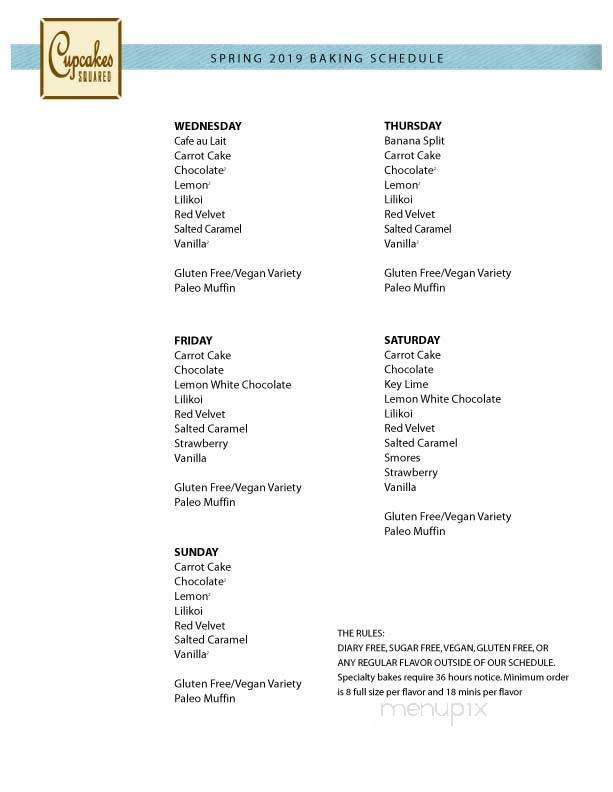 Cupcakes Squared - San Diego, CA menu_pic