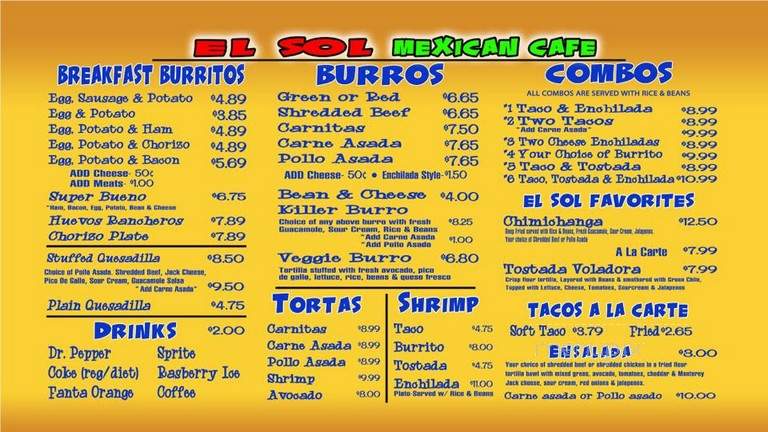 El Sol Mexican Cafe & Bakery Menu in Chandler, AZ | Order Delivery