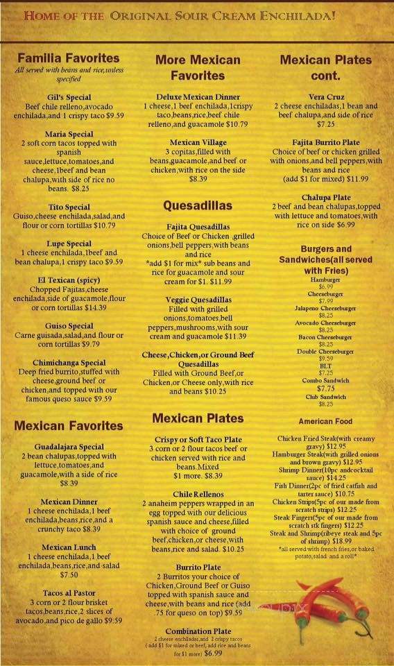Gil's Restaurant - San Angelo, TX menu_pic