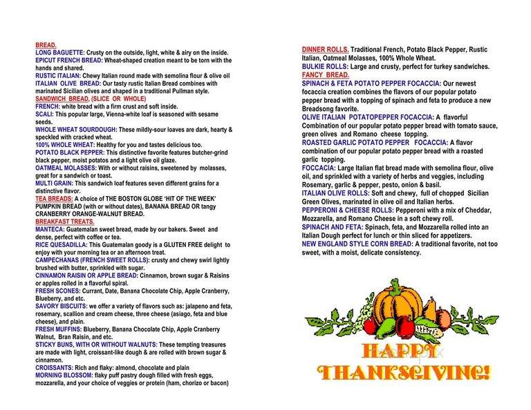 Breadsong Bakery - Auburndale, MA menu_pic