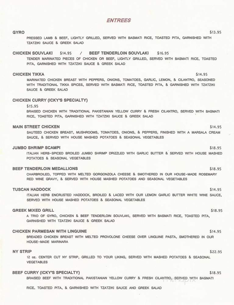 The Option House Restaurant - Bradford, PA menu_pic