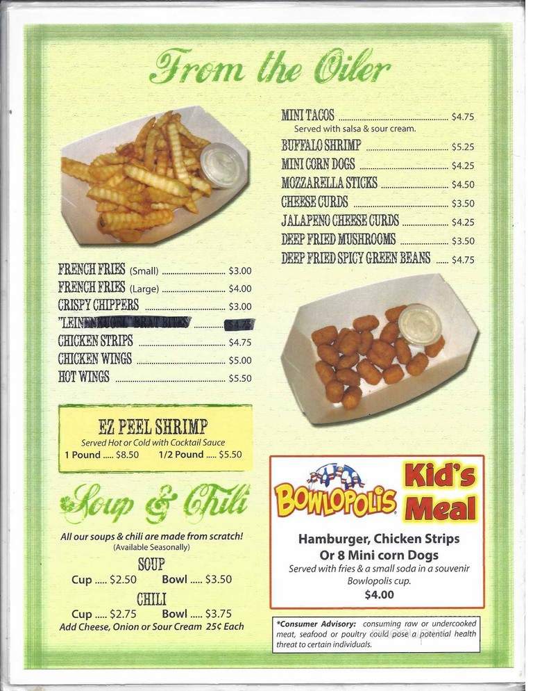 Island City Lanes and Lounge - Minocqua, WI menu_pic