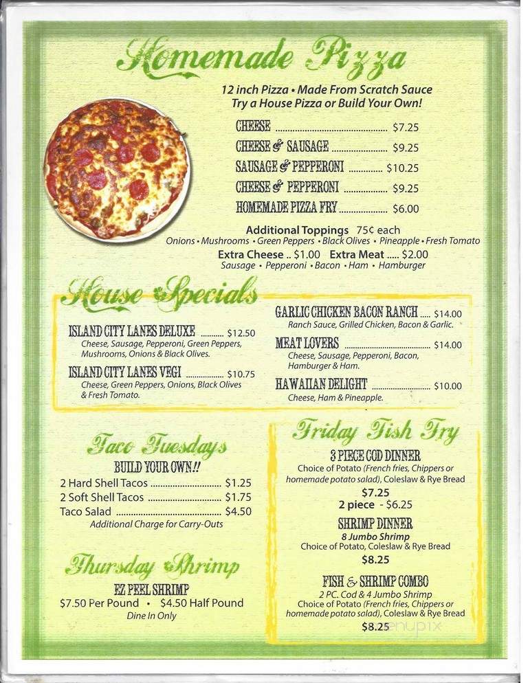Island City Lanes and Lounge - Minocqua, WI menu_pic