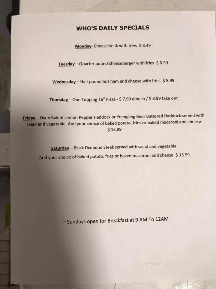 Who's Inn - Williamsport, PA menu_pic