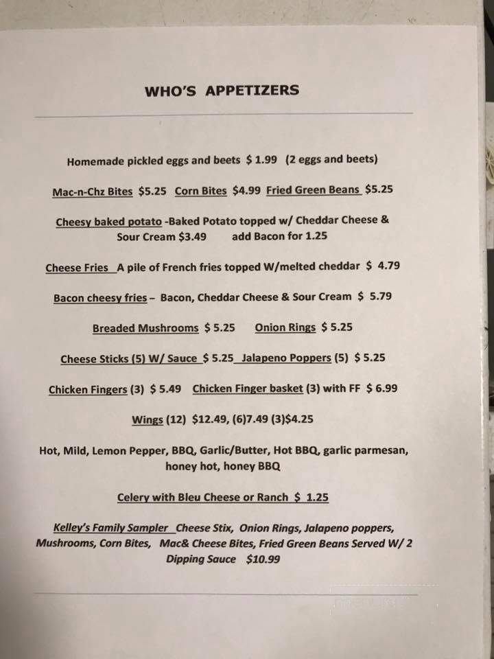 Who's Inn - Williamsport, PA menu_pic