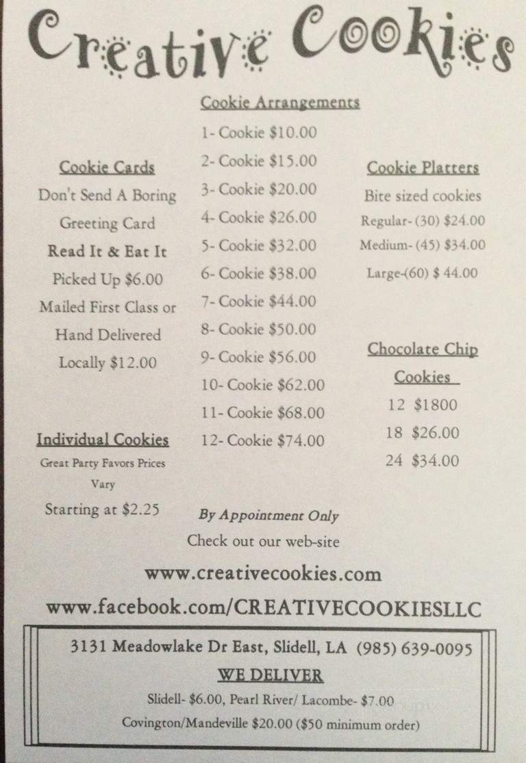 Creative Cookies - Slidell, LA menu_pic