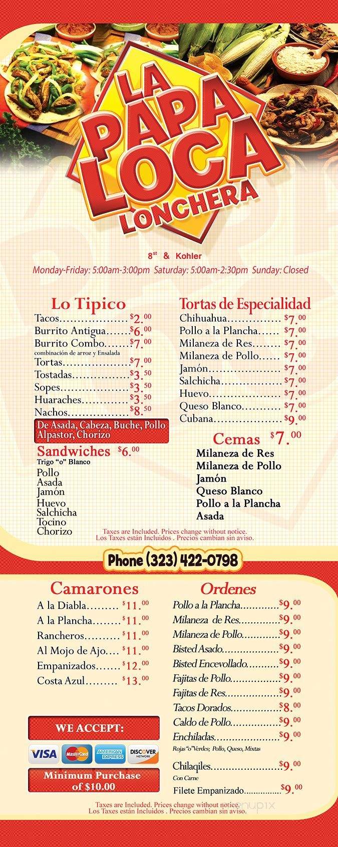 La Papa Loca - Los Angeles, CA menu_pic