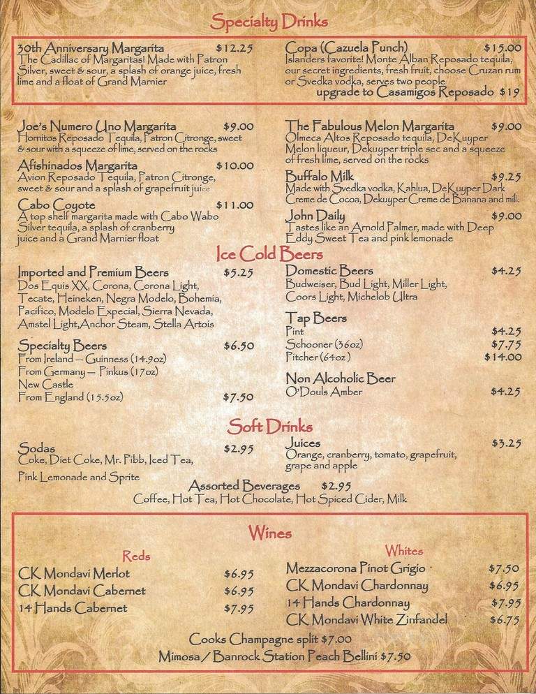 Coyote Joe's - Avalon, CA menu_pic