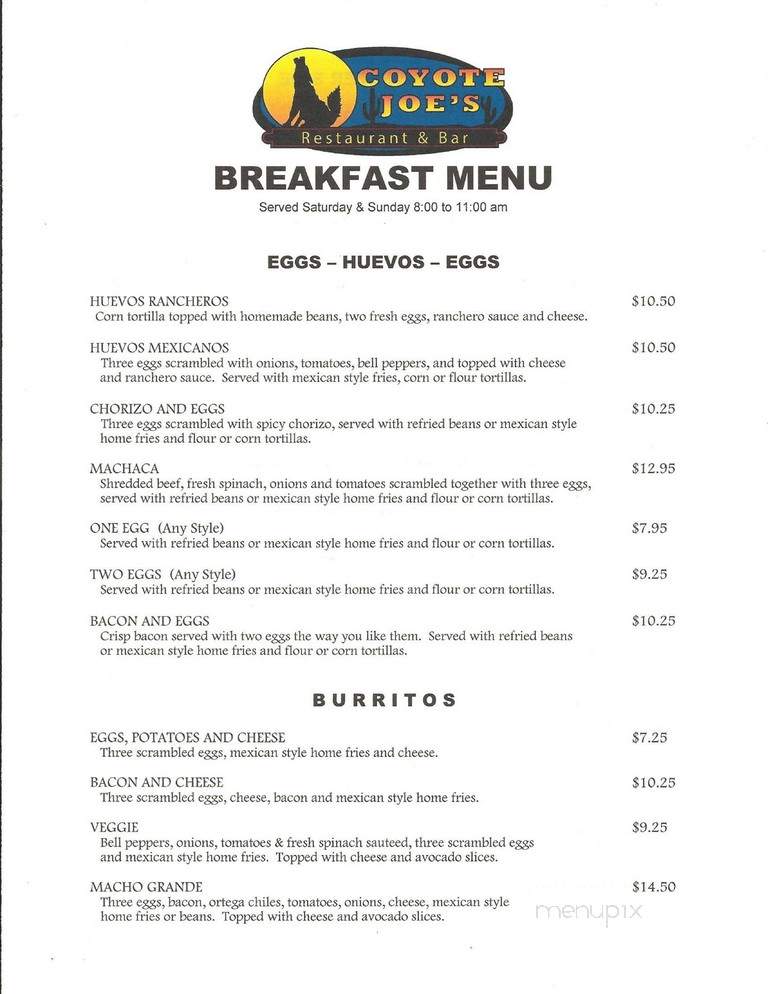 Coyote Joe's - Avalon, CA menu_pic