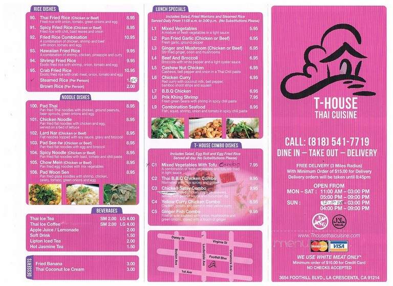 T-House Thai Cuisine - Glendale, CA menu_pic