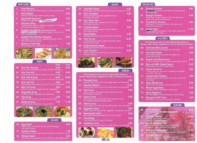 T-House Thai Cuisine - Glendale, CA menu_pic