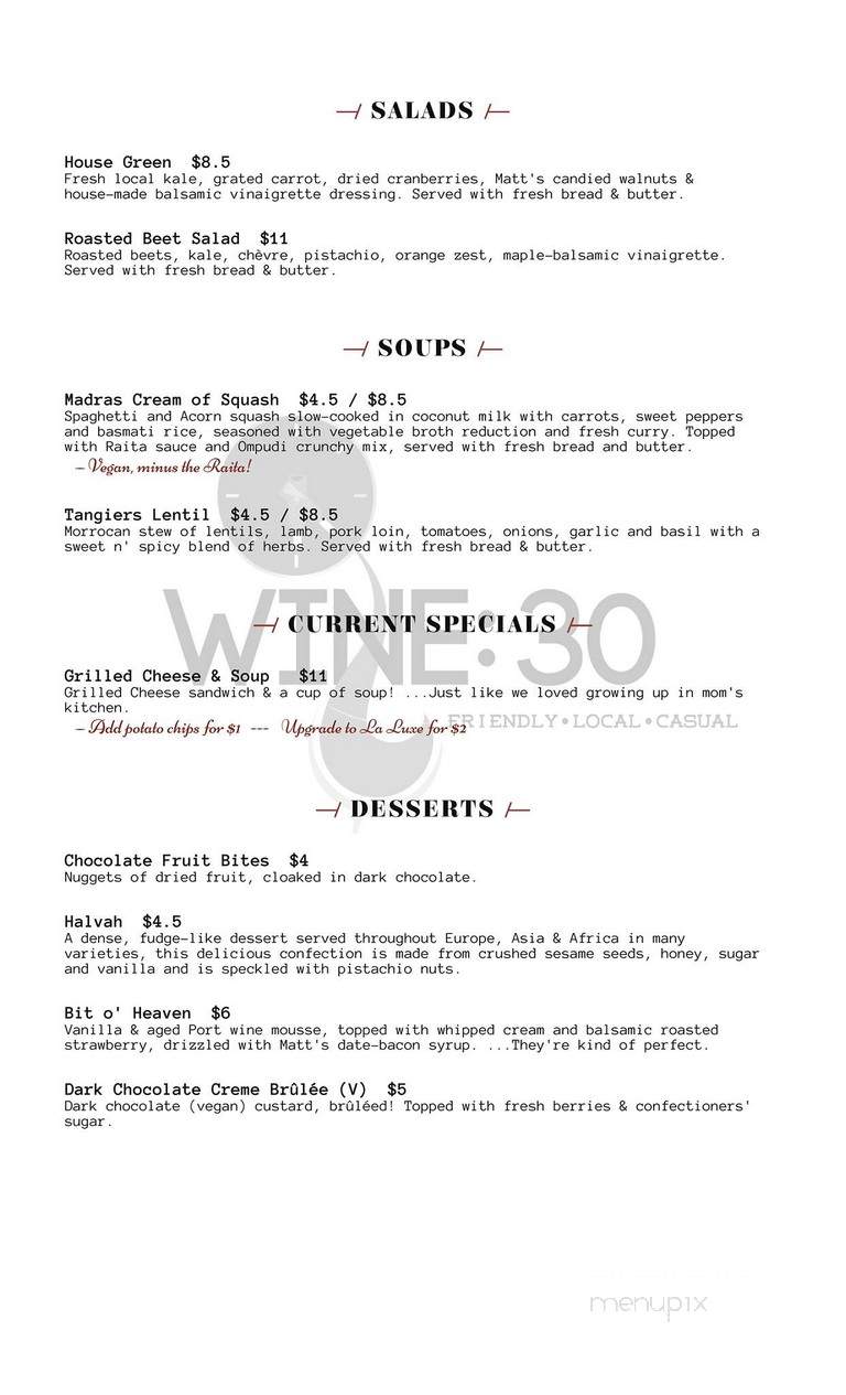 Wine:30 - Milwaukie, OR menu_pic