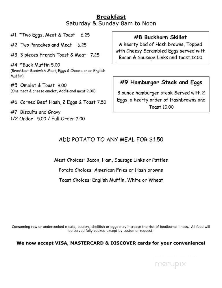 Buckhorn - Gordon, WI menu_pic