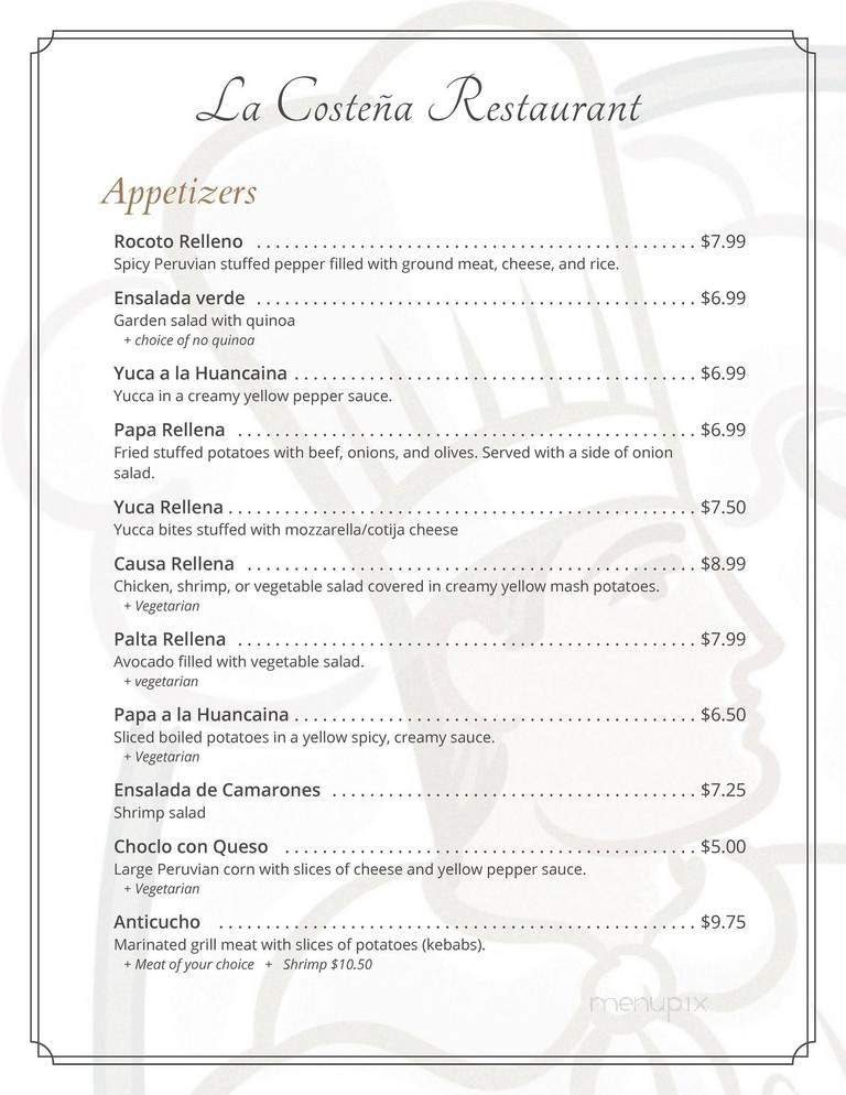 La Costena Restaurant Authentic Peruvian Cuisine - Lancaster, PA menu_pic