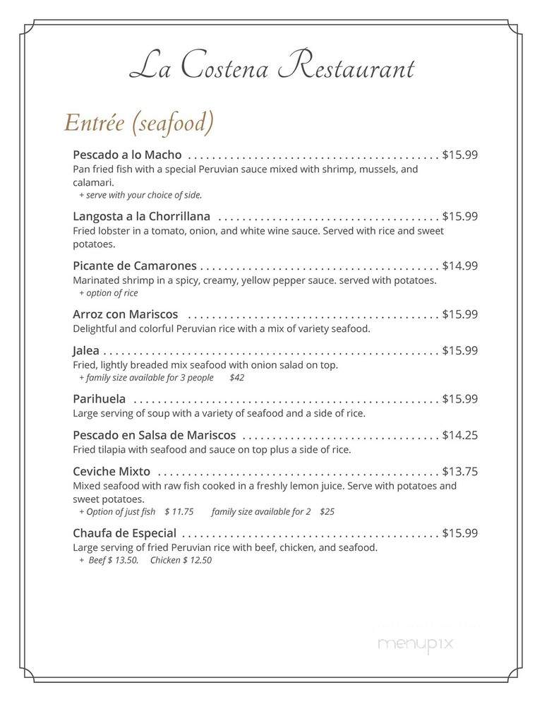 La Costena Restaurant Authentic Peruvian Cuisine - Lancaster, PA menu_pic