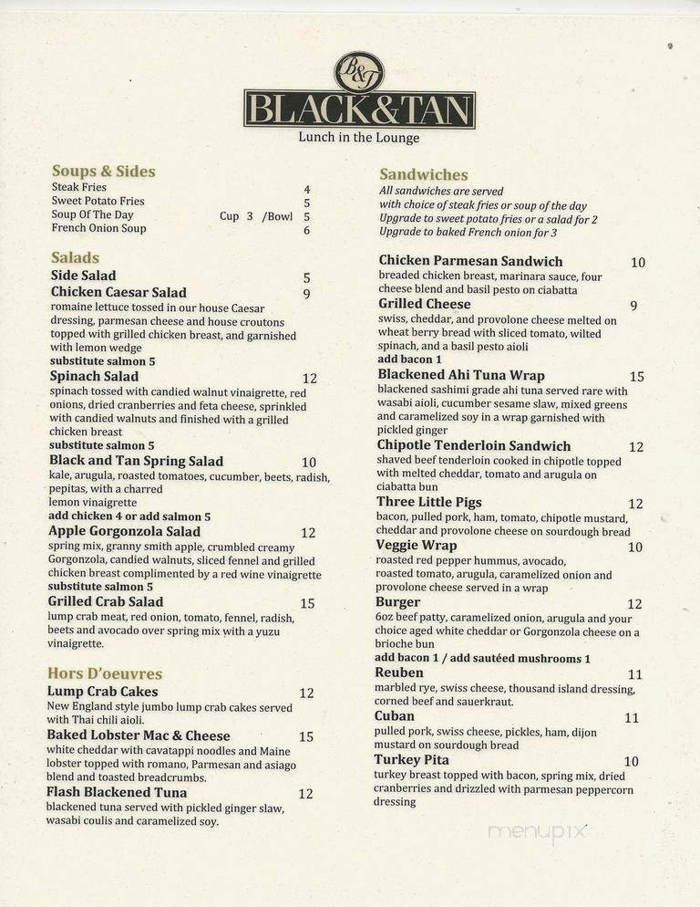 Black & Tan Grille - Green Bay, WI menu_pic