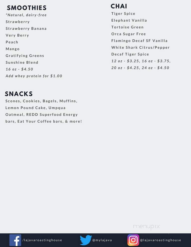 La Java a Roasting House - Green Bay, WI menu_pic