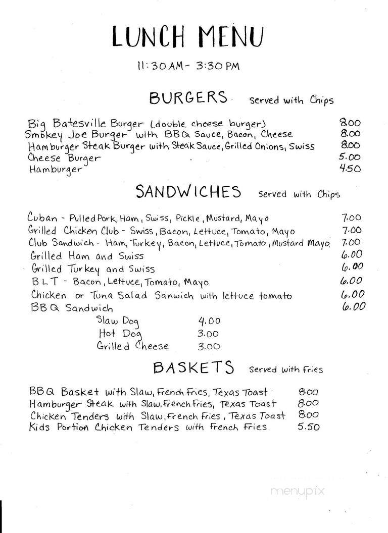 Batesville General Store - Clarkesville, GA menu_pic