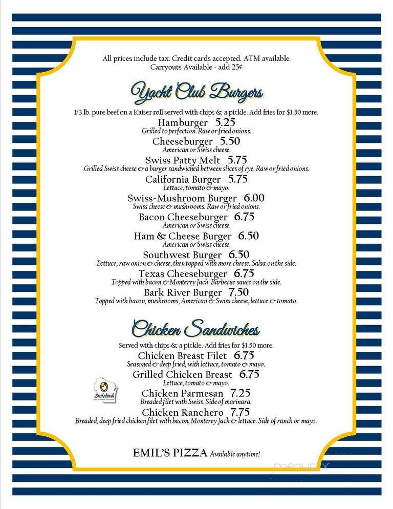 Bark River Yacht Club - Dousman, WI menu_pic