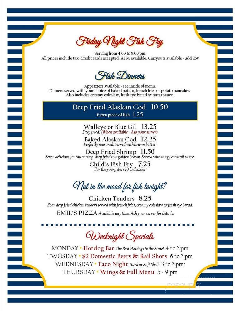 Bark River Yacht Club - Dousman, WI menu_pic