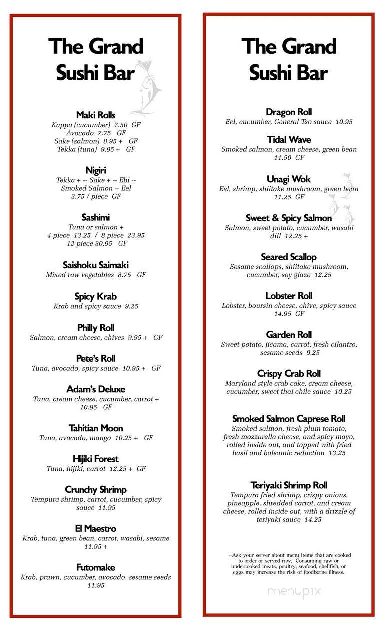 The Grand Seafood & Oyster Bar - Grand Haven, MI menu_pic