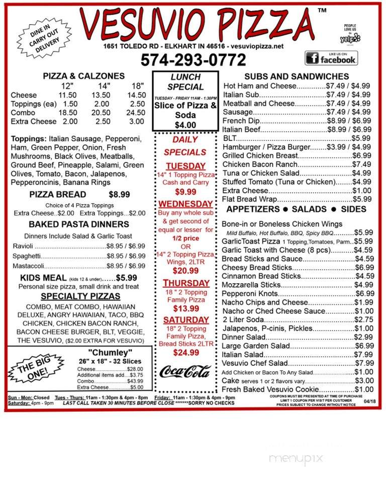 Vesuvio Pizza - Elkhart, IN menu_pic