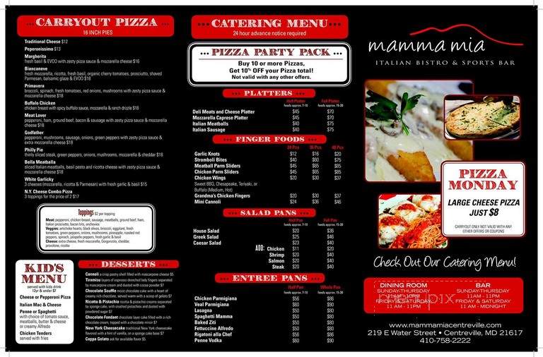 Mamma Mia's Restaurant & Carry Out - Baltimore, MD menu_pic