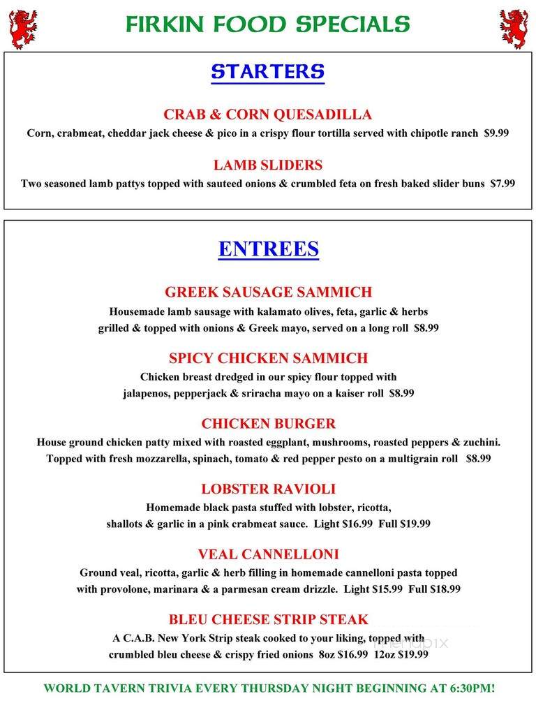 Firkin Tavern - Trenton, NJ menu_pic