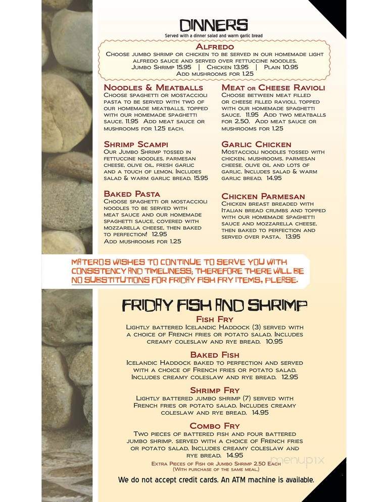 Matero's Pizza and Pub - Custer, WI menu_pic