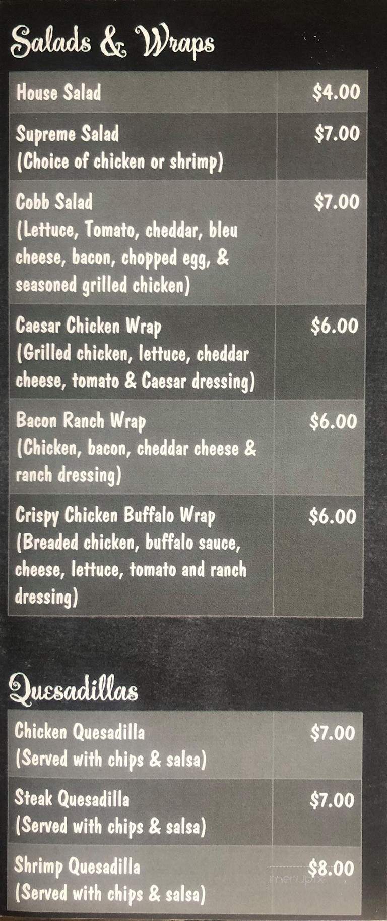 Cages - Vandalia, IL menu_pic