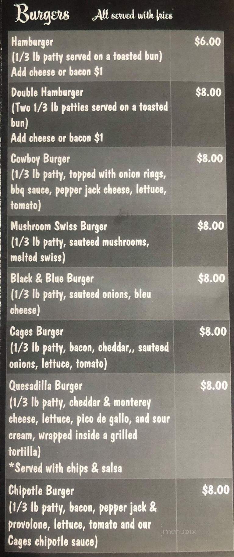 Cages - Vandalia, IL menu_pic