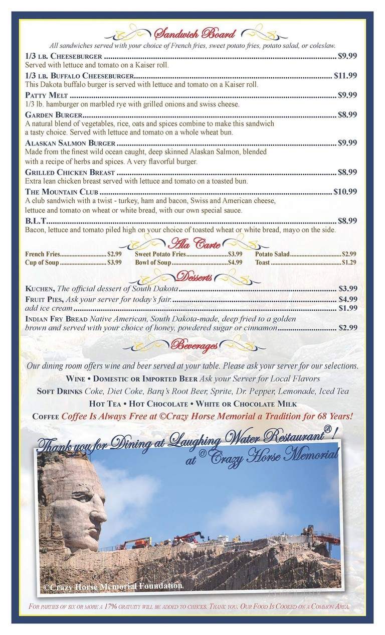 Laughing Water Restaurant - Custer, SD menu_pic
