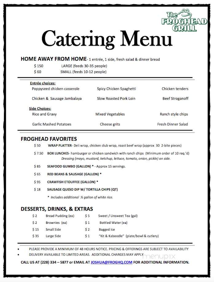 Froghead Grill - Clinton, MS menu_pic