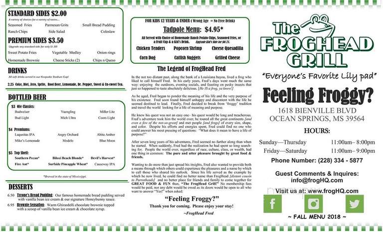 Froghead Grill - Clinton, MS menu_pic