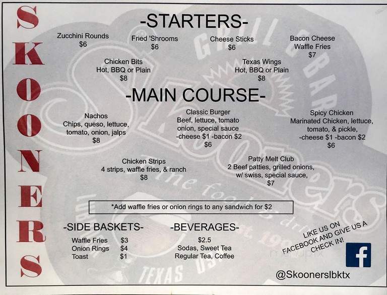 Skooner's Grill & Bar - Lubbock, TX menu_pic
