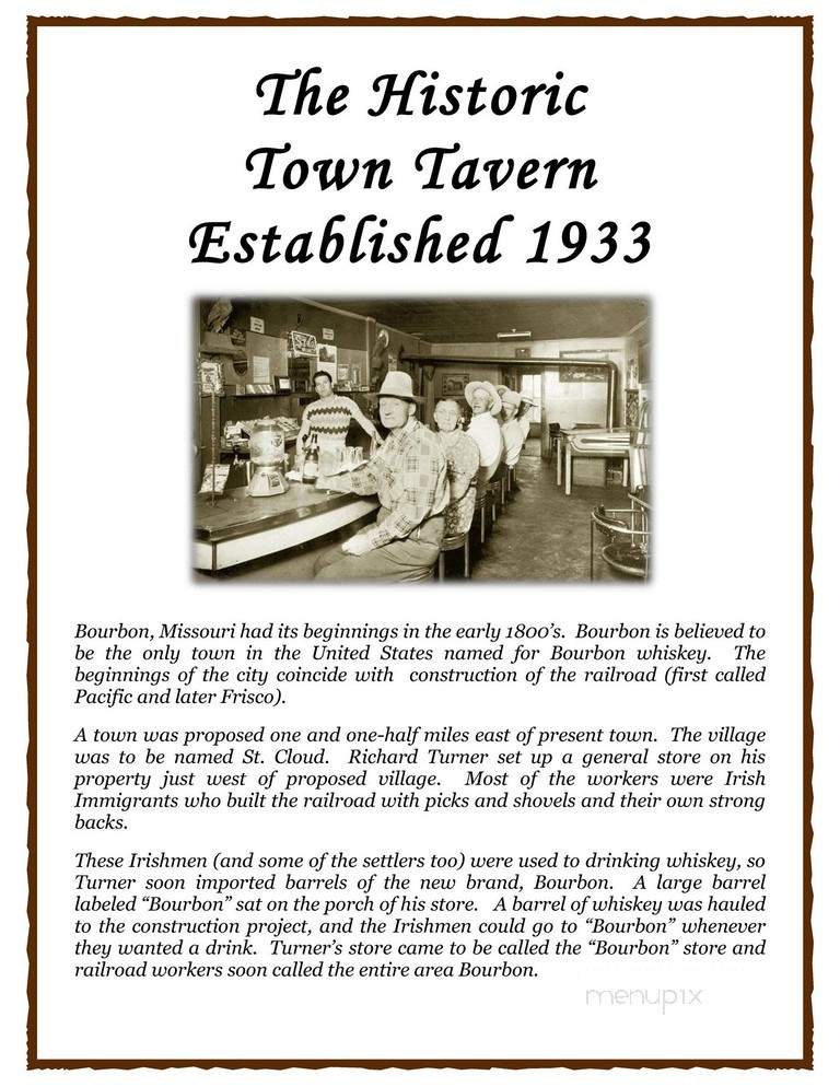 Town Tavern - Bourbon, MO menu_pic