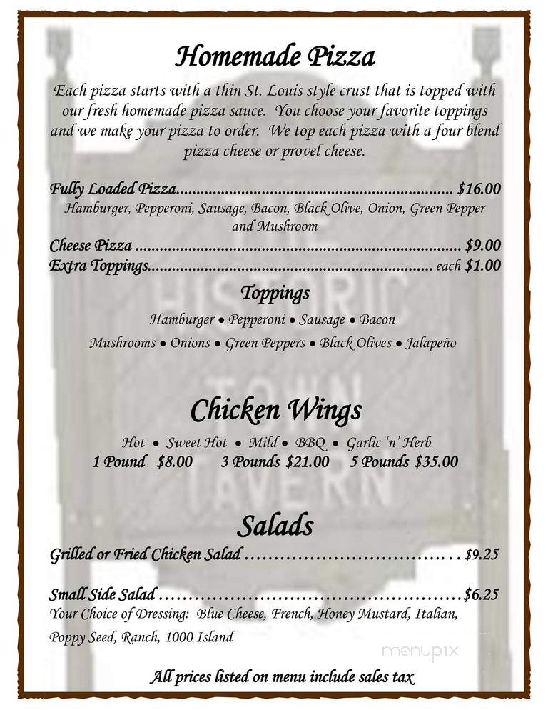 Town Tavern - Bourbon, MO menu_pic