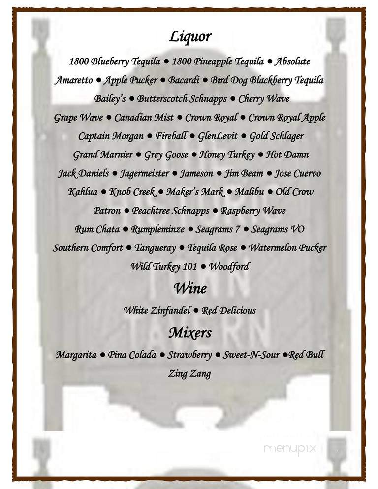 Town Tavern - Bourbon, MO menu_pic