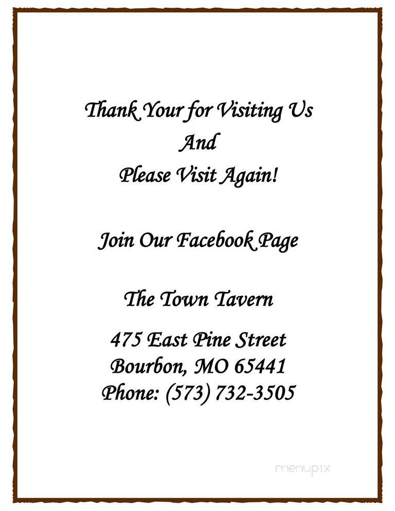 Town Tavern - Bourbon, MO menu_pic