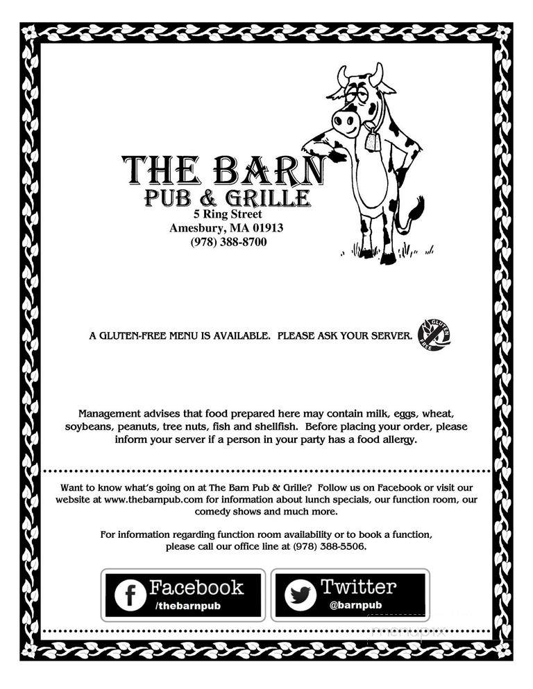 Barn Pub & Grill - Amesbury, MA menu_pic